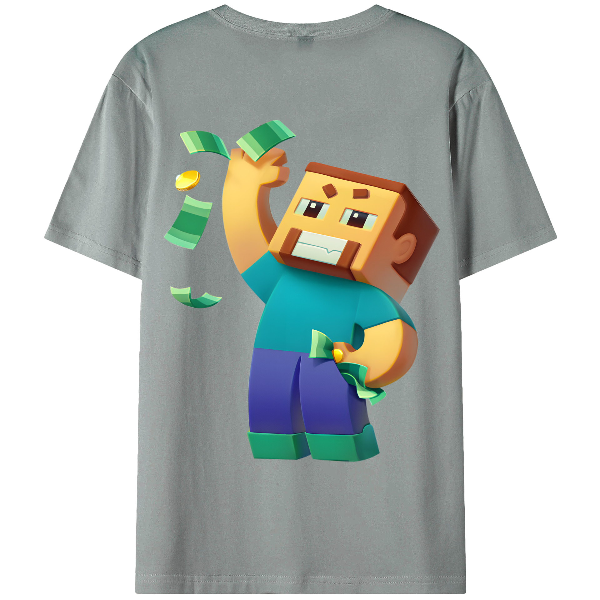 （画像用） マインクラフト ブロックの世界 Minecraft MC Block world 綿100％ メンズ半袖Tシャツ（バックプリント） 通気性